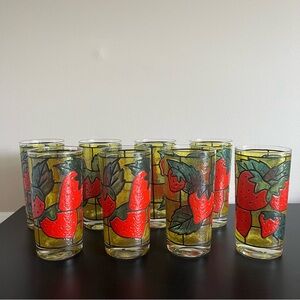 Strawberry Fruit Stained Glass Tumblers Vintage 1973 Set of 8